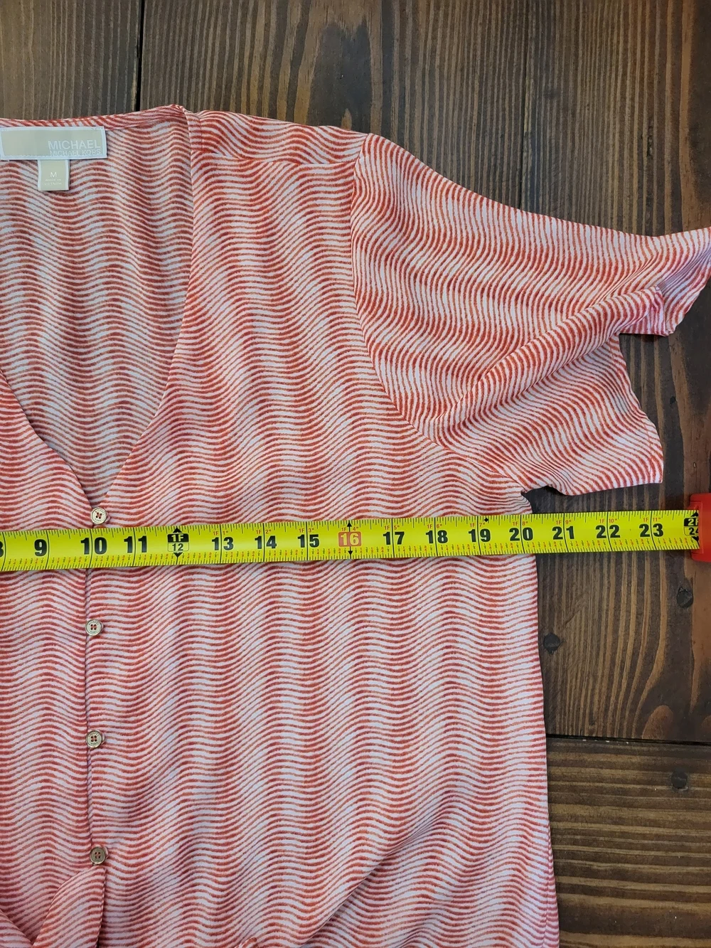 Michael Kors Coral Peachy Pink Wave Tie-Front V-Neck Blouse Size M